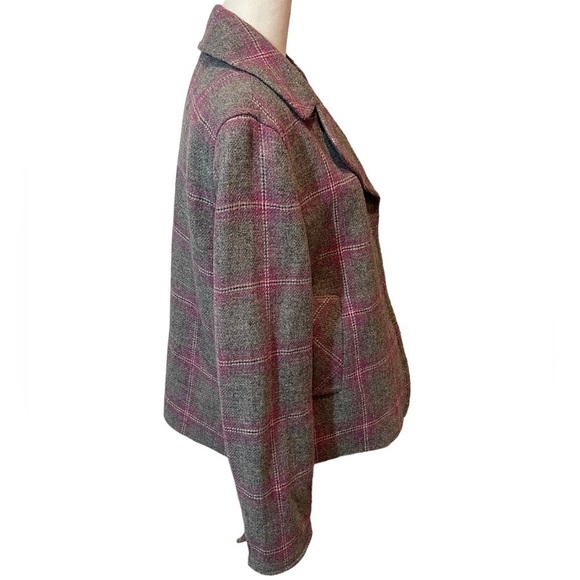 TALBOTS plaid Wool Jacket blazer collar button closure grey pink size 10 med - Picture 5 of 9